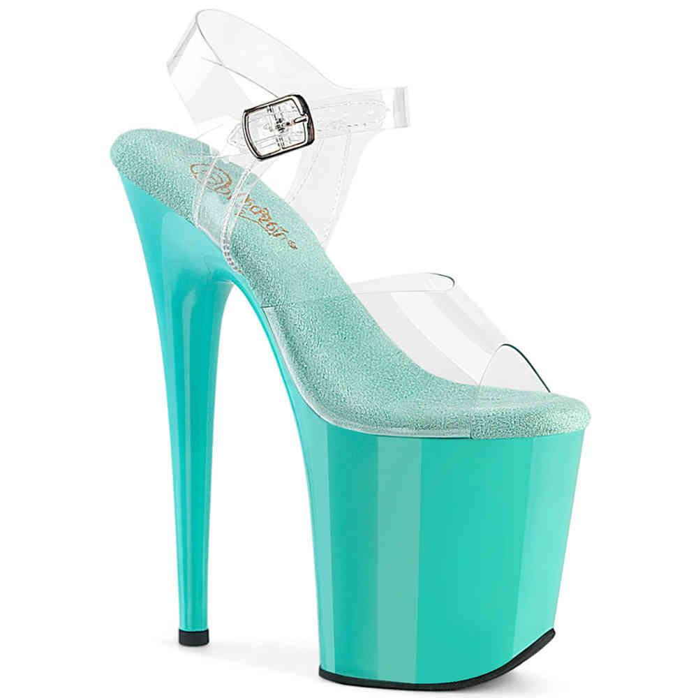 Pleaser - FLAMINGO808 Sandale à bride à la cheville, Pole dance chaussures - Transparent/Bleu Product image